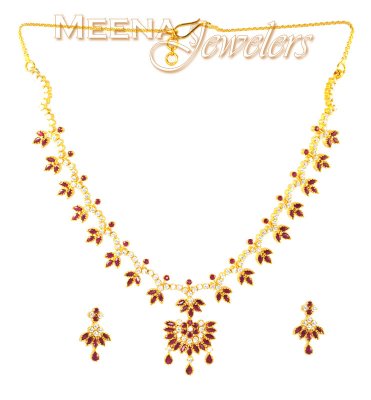 Gold Ruby and CZ Necklace ( Combination Necklace Set )