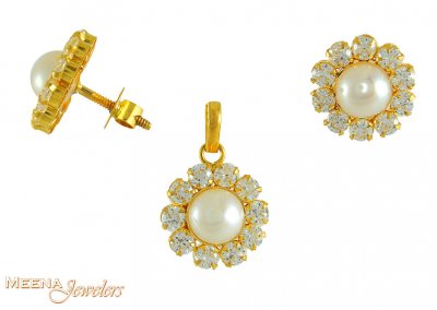 22K Pearl Pendant Set ( Precious Stone Pendant Sets )