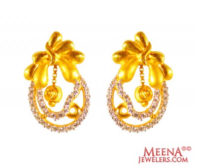 22 Karat Fancy Gold Tops with CZ  ( Signity Earrings )