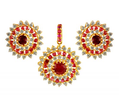 22K Gold Ruby Pendant set ( Precious Stone Pendant Sets )