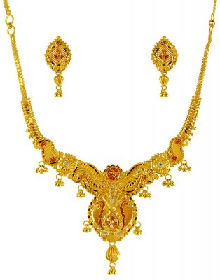 22k Gold Necklace Set In Three Tone ( 22 Kt Gold Sets )