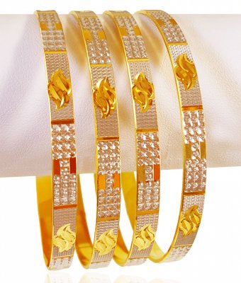 22K Gold Two Tone Bangle Set(4pcs) ( Two Tone Bangles )