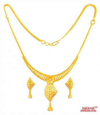 22K Gold Two Tone Necklace Set ( Light Sets )