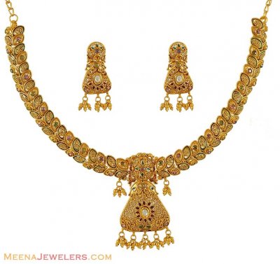 22Kt Antique Necklace Set ( Antique Necklace Sets )