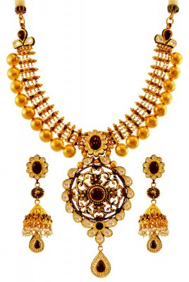 22K Antique Gold Necklace Set ( Antique Necklace Sets )