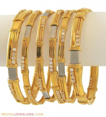 22k CZ Bangles Set In Two Tone ( Set of Bangles )