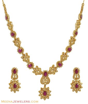 Ruby,Polki Diamond Necklace Set ( Diamond Necklace Sets )