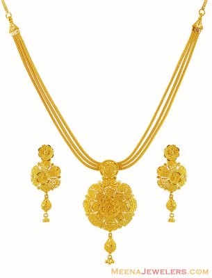 22K Filigree Meenakari Necklace Set ( 22 Kt Gold Sets )