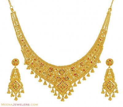 22K Gold Tricolor Necklace Set ( 22 Kt Gold Sets )