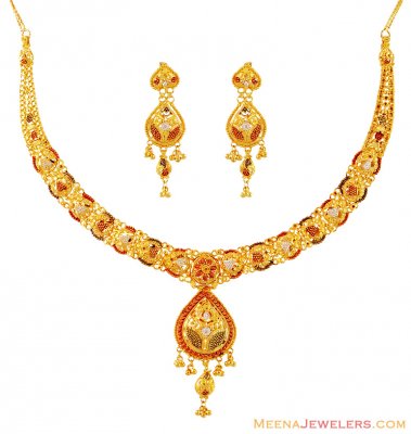 Three Tone 22K Necklace Set ( 22 Kt Gold Sets )