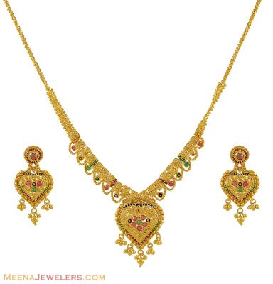 22Kt Necklace Set (Meenakari) ( 22 Kt Gold Sets )