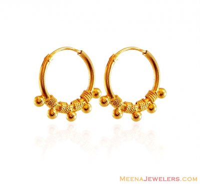 22k Gold Ball Hoop Earrings ( Hoop Earrings )