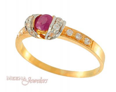 Gold Ring with Ruby and CZ ( Ladies Rings with Precious Stones )