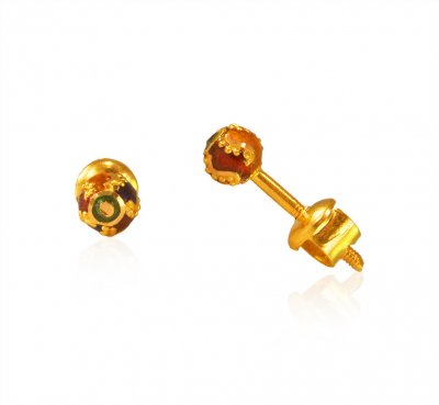 22Kt Gold Earrings (Meenakari) ( 22 Kt Gold Tops )