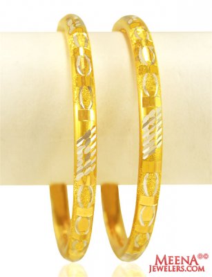 22K 2 Tone Fancy Bangles (2 pcs) ( Gold Bangles )