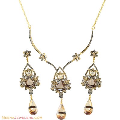 22k Gold  Cz Stone Pakistani set ( Gold Designer Sets )