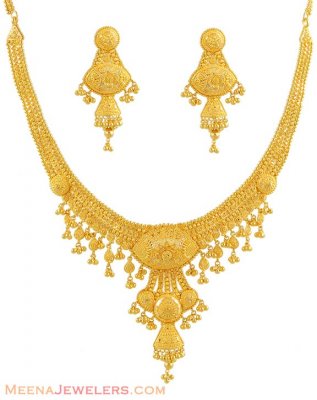 22K Gold Filigree Necklace Set ( 22 Kt Gold Sets )