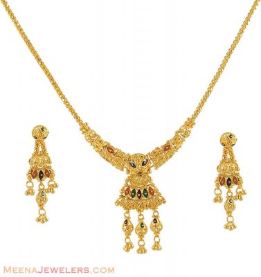 22K Meenakari Necklace Set ( 22 Kt Gold Sets )