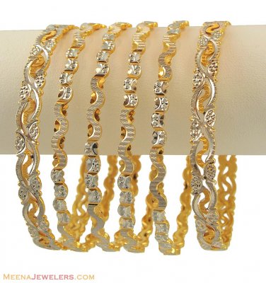 22K TwoTone Bangles Set (6 pcs) ( Set of Bangles )