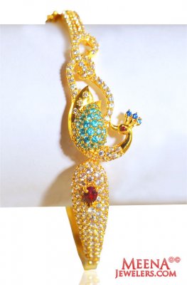 22k Designer Peacock Signity Kada  ( Stone Bangles )