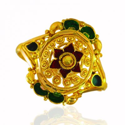 22K Gold Meenakari Ring  ( Ladies Gold Ring )