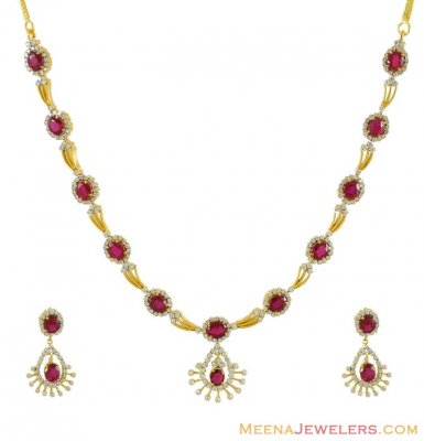 Diamond Necklace Set (18 Kt) ( Diamond Necklace Sets )