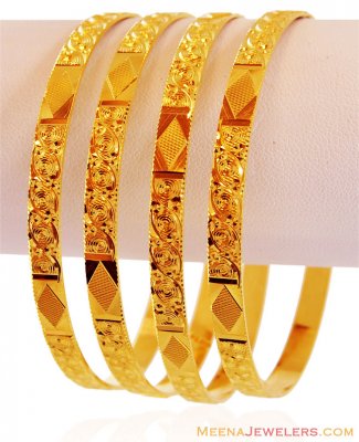 22K Gold Machine Bangles (4 Pc) ( Set of Bangles )