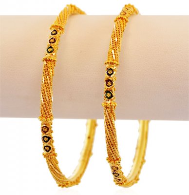 22K Gold Meena Filigree Bangles  ( Gold Bangles )