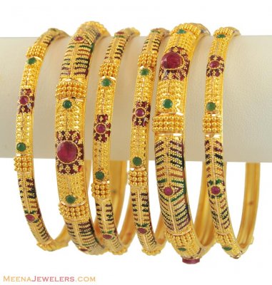 22k Meenakari Stone Bangles (6 pcs) ( Set of Bangles )