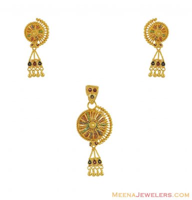 22k Designer Meenakari Pendant Set ( Gold Pendant Sets )