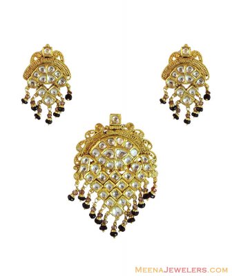 22K Gold Antique Kundan Pendant Set ( Antique Pendant Sets )