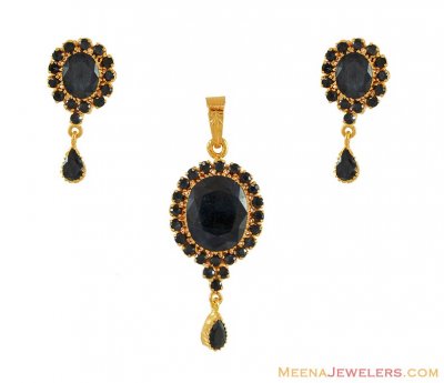 22K Blue Sapphire Pendant Set ( Precious Stone Pendant Sets )