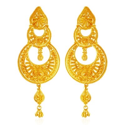 22k Gold Long Earrings - ErFc21986 - 22K Gold Chand Bali earrings ...