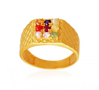 Mens 22K Navratna Ring ( Mens Gold Ring )