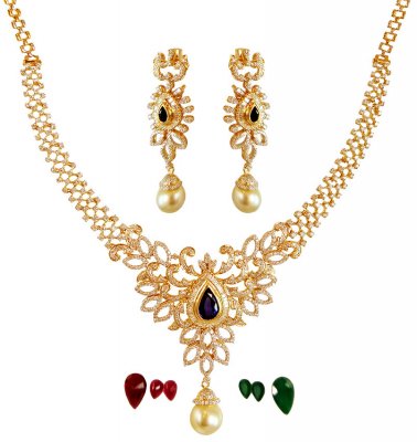 18K Gold Diamond  Necklace Set ( Diamond Necklace Sets )