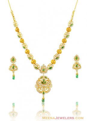 Exclusive 22K Emerald CZ Set ( Combination Necklace Set )