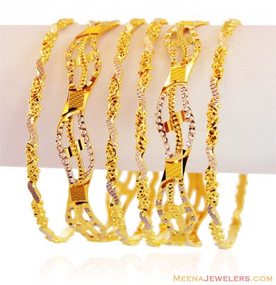 22K Rhodium Bangles Set (4 pcs) ( Two Tone Bangles )