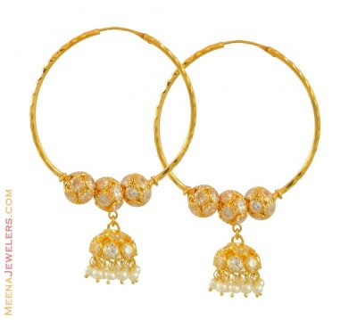 22Kt Gold Hoops (Pearls) ( Hoop Earrings )