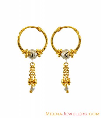 22K Two Tone Fancy Bali ( Hoop Earrings )