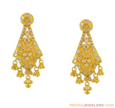 22k Two Tone Earrings ( 22Kt Gold Fancy Earrings )