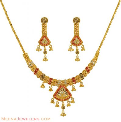 Three Tone Necklace Set (22Kt Gold) ( 22 Kt Gold Sets )