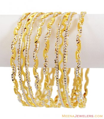 22K Gold Fancy Rhodium Bangles Set  ( Two Tone Bangles )