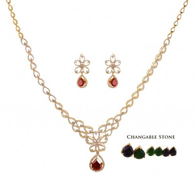 18K Gold Diamond Necklace Set ( Diamond Necklace Sets )