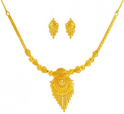 22K Gold Necklace Earring Set ( 22 Kt Gold Sets )