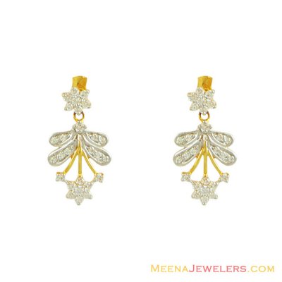 22k Two Tone Stones Earrings ( Signity Earrings )