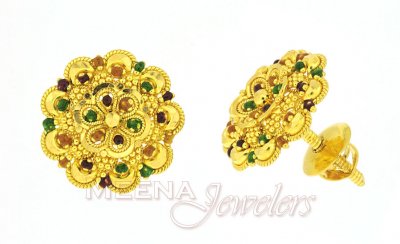 Gold Earrings with Meenakari ( 22 Kt Gold Tops )