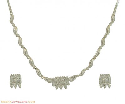 22k White Gold Stones Necklace Set ( White Gold Sets )