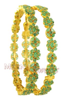 22K Gold Emerald Bangles ( Precious Stone Bangles )