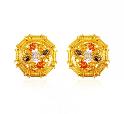 22karat Gold Tri Color Earrings ( 22 Kt Gold Tops )