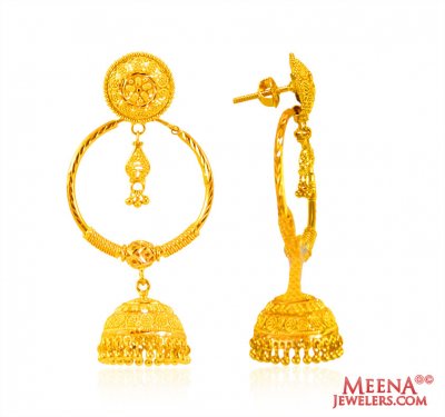 22 K Gold Hoop with Jhumki Earrings ( Hoop Earrings )